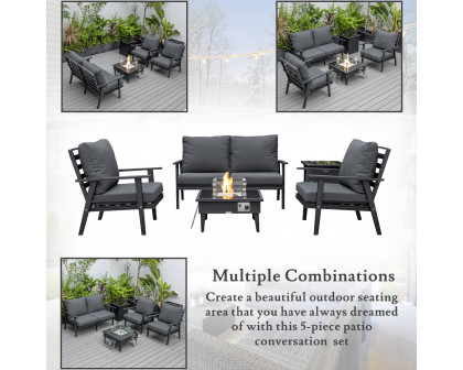 LeisureMod Walbrooke Modern Black Patio Conversation With Square Fire Pit & Tank Holder - Charcoal