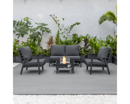 LeisureMod Walbrooke Modern Black Patio Conversation With Square Fire Pit & Tank Holder - Charcoal