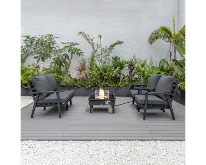 LeisureMod Walbrooke Modern Black Patio Conversation With Square Fire Pit & Tank Holder - Charcoal