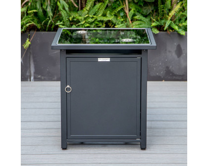 LeisureMod Walbrooke Modern Black Patio Conversation With Square Fire Pit & Tank Holder - Charcoal