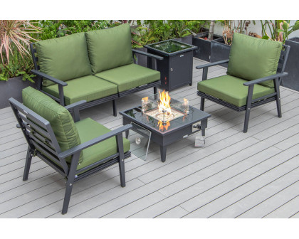 LeisureMod Walbrooke Modern Black Patio Conversation With Square Fire Pit & Tank Holder