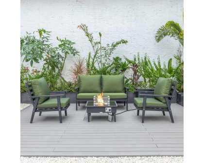 LeisureMod Walbrooke Modern Black Patio Conversation With Square Fire Pit & Tank Holder - Green