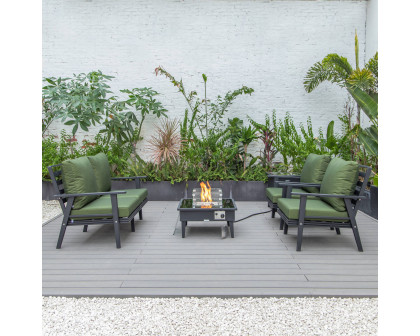 LeisureMod Walbrooke Modern Black Patio Conversation With Square Fire Pit & Tank Holder - Green