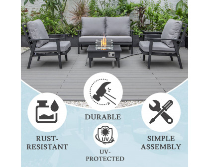 LeisureMod Walbrooke Modern Black Patio Conversation With Square Fire Pit & Tank Holder - Gray