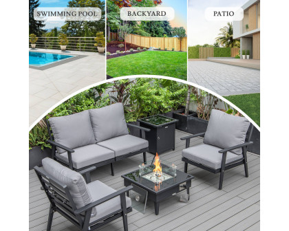 LeisureMod Walbrooke Modern Black Patio Conversation With Square Fire Pit & Tank Holder - Gray