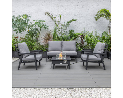 LeisureMod Walbrooke Modern Black Patio Conversation With Square Fire Pit & Tank Holder - Gray