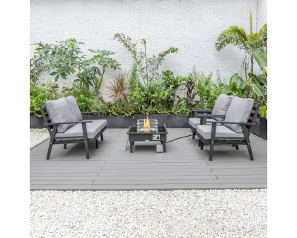 LeisureMod Walbrooke Modern Black Patio Conversation With Square Fire Pit & Tank Holder - Gray