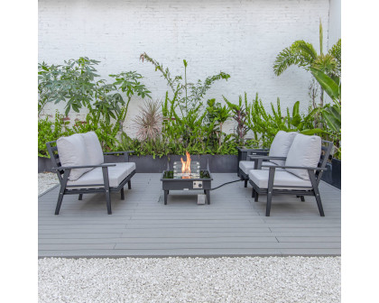 LeisureMod Walbrooke Modern Black Patio Conversation With Square Fire Pit & Tank Holder - Light Gray