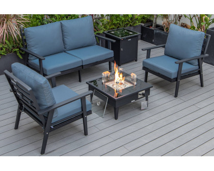 LeisureMod Walbrooke Modern Black Patio Conversation With Square Fire Pit & Tank Holder