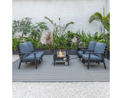 LeisureMod Walbrooke Modern Black Patio Conversation With Square Fire Pit & Tank Holder - Navy Blue