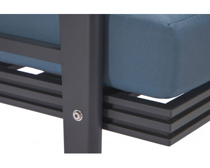 LeisureMod Walbrooke Modern Black Patio Conversation With Square Fire Pit & Tank Holder - Navy Blue