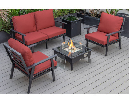 LeisureMod Walbrooke Modern Black Patio Conversation With Square Fire Pit & Tank Holder