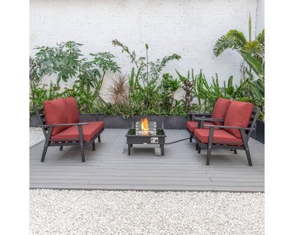 LeisureMod Walbrooke Modern Black Patio Conversation With Square Fire Pit & Tank Holder - Red