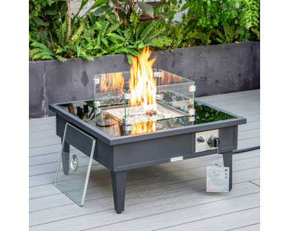 LeisureMod Walbrooke Outdoor Patio Square Fire Pit and Tank Holder - Black