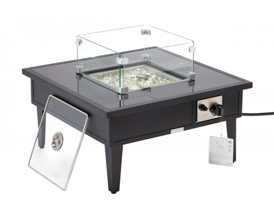 LeisureMod Walbrooke Modern Outdoor Square Fire Pit Table with Powder-Coated Aluminum Frame