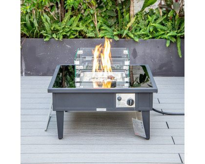 LeisureMod Walbrooke Modern Outdoor Square Fire Pit Table with Powder-Coated Aluminum Frame - Black