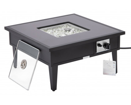 LeisureMod Walbrooke Modern Outdoor Square Fire Pit Table with Powder-Coated Aluminum Frame - Black