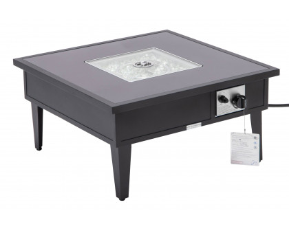 LeisureMod Walbrooke Modern Outdoor Square Fire Pit Table with Powder-Coated Aluminum Frame - Black