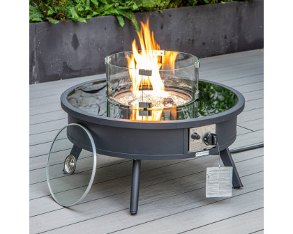 LeisureMod™ Walbrooke Modern Black Patio Conversation With Round Fire Pit & Tank Holder - Beige