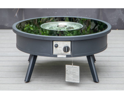 LeisureMod™ Walbrooke Modern Black Patio Conversation With Round Fire Pit & Tank Holder - Beige