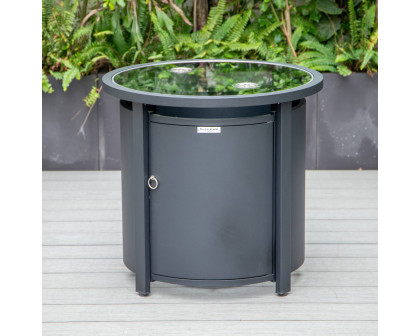 LeisureMod™ Walbrooke Modern Black Patio Conversation With Round Fire Pit & Tank Holder - Beige