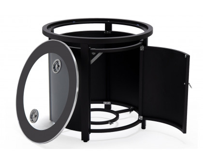 LeisureMod™ Walbrooke Modern Black Patio Conversation With Round Fire Pit & Tank Holder - Beige