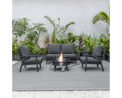 LeisureMod Walbrooke Modern Black Patio Conversation With Round Fire Pit & Tank Holder - Charcoal