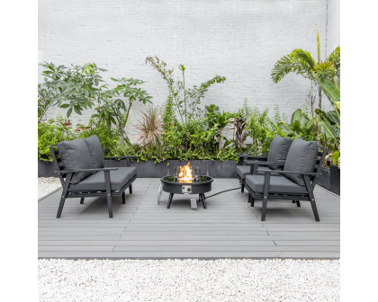 LeisureMod Walbrooke Modern Black Patio Conversation With Round Fire Pit & Tank Holder - Charcoal