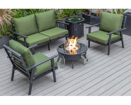 LeisureMod Walbrooke Modern Black Patio Conversation With Round Fire Pit & Tank Holder