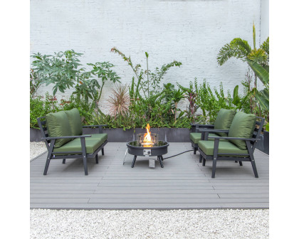 LeisureMod Walbrooke Modern Black Patio Conversation With Round Fire Pit & Tank Holder - Green