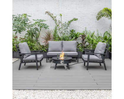 LeisureMod Walbrooke Modern Black Patio Conversation With Round Fire Pit & Tank Holder - Gray