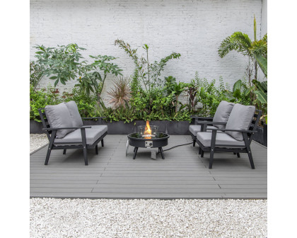 LeisureMod Walbrooke Modern Black Patio Conversation With Round Fire Pit & Tank Holder - Gray