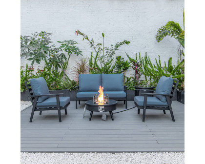 LeisureMod™ Walbrooke Modern Black Patio Conversation With Round Fire Pit & Tank Holder - Navy Blue