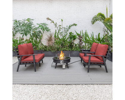 LeisureMod Walbrooke Modern Black Patio Conversation With Round Fire Pit & Tank Holder - Red