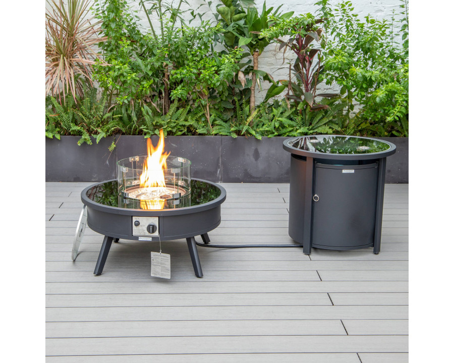 LeisureMod Walbrooke Outdoor Patio Round Fire Pit and Tank Holder - Black