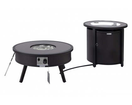 LeisureMod Walbrooke Outdoor Patio Round Fire Pit and Tank Holder - Black