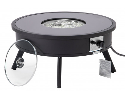 LeisureMod Walbrooke Outdoor Patio Round Fire Pit and Tank Holder - Black