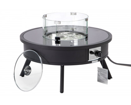 LeisureMod Walbrooke Outdoor Patio Round Fire Pit and Tank Holder - Black