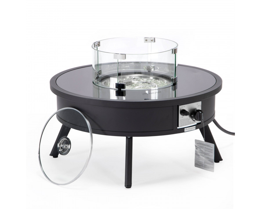 LeisureMod Walbrooke Modern Outdoor Round Fire Pit Table with Powder-Coated Aluminum Frame - Black