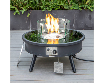 LeisureMod Walbrooke Modern Outdoor Round Fire Pit Table with Powder-Coated Aluminum Frame - Black