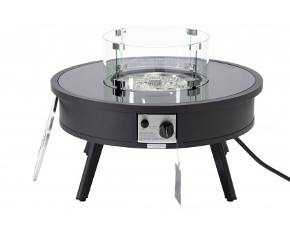 LeisureMod Walbrooke Modern Outdoor Round Fire Pit Table with Powder-Coated Aluminum Frame - Black