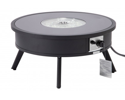 LeisureMod Walbrooke Modern Outdoor Round Fire Pit Table with Powder-Coated Aluminum Frame - Black