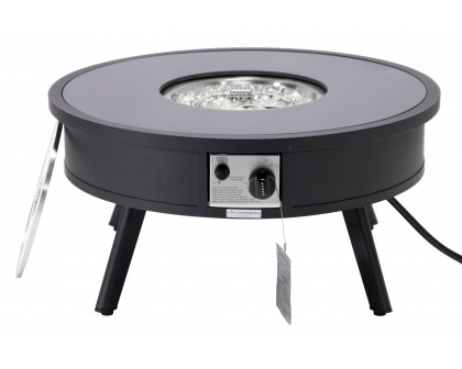 LeisureMod Walbrooke Modern Outdoor Round Fire Pit Table with Powder-Coated Aluminum Frame - Black