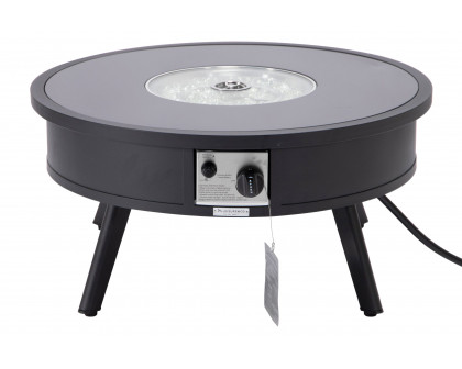 LeisureMod Walbrooke Modern Outdoor Round Fire Pit Table with Powder-Coated Aluminum Frame - Black