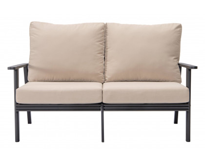 LeisureMod Walbrooke Modern Outdoor Patio Loveseat with Black Aluminum Frame and Removable Cushions - Beige