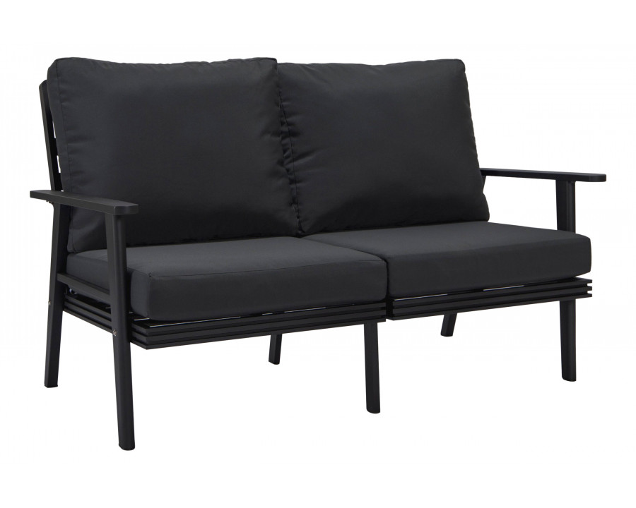 LeisureMod Walbrooke Modern Outdoor Patio Loveseat with Black Aluminum Frame and Removable Cushions - Charcoal