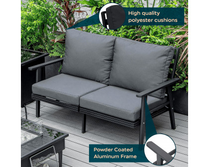 LeisureMod Walbrooke Modern Outdoor Patio Loveseat with Black Aluminum Frame and Removable Cushions - Charcoal