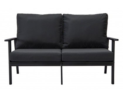 LeisureMod Walbrooke Modern Outdoor Patio Loveseat with Black Aluminum Frame and Removable Cushions - Charcoal