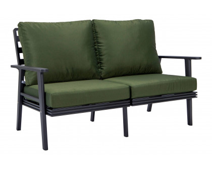 LeisureMod Walbrooke Modern Outdoor Patio Loveseat with Black Aluminum Frame and Removable Cushions