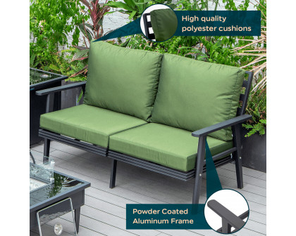 LeisureMod Walbrooke Modern Outdoor Patio Loveseat with Black Aluminum Frame and Removable Cushions - Green